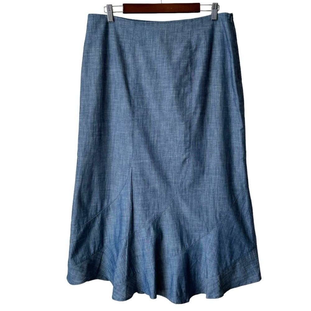 Tatum & Olivia Linen Maxi Skirt Lined Blue Godet Hem Academia Women’s Size 10/12